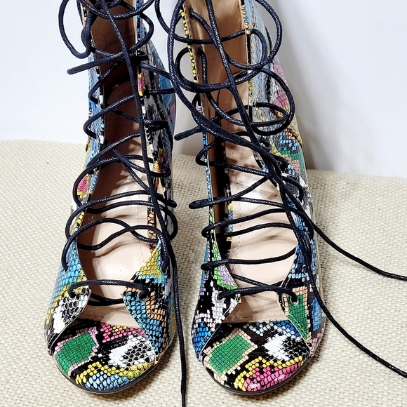 NWOT Snakeskin Print Lace-Up Open Toe Chunky Heel Sandal Boots EU 42 (US 10) - Picture 6 of 10